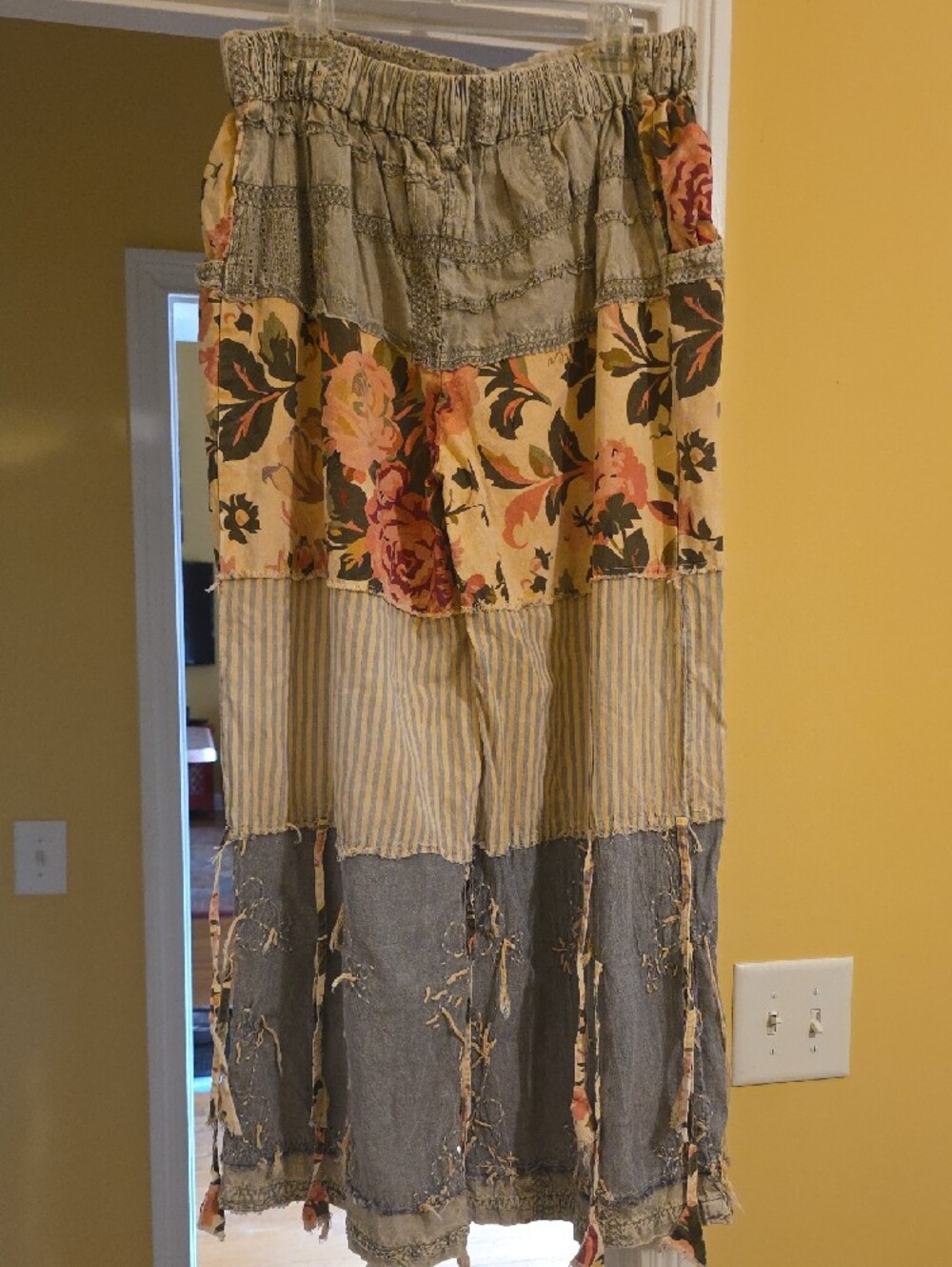 A Rare Bird Wide Leg Patchwork Pants - Multicolor Floral - Picture 2 of 4